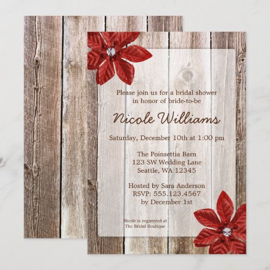 Poinsettia Rustic Barn Wood Vrijgezellenfeest Kaart (Voorkant / Achterkant)