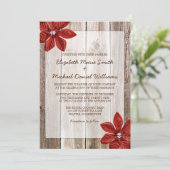 Poinsettia Rustic Barn Wood Wedding Invitting Kaart (Staand voorkant)