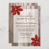 Poinsettia Rustic Barn Wood Wedding Invitting Kaart (Voorkant / Achterkant)