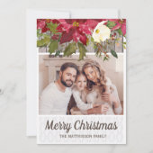 Poinsettia Rustic Wood Lace Fotokerst Feestdagenkaart (Voorkant)