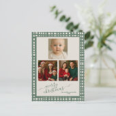 Poinsettia Sage Green Christmas Photos Briefkaart (Staand voorkant)