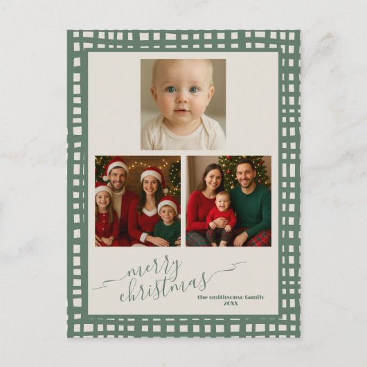 Poinsettia Sage Green Christmas Photos Briefkaart (Voorkant)