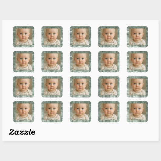 Poinsettia Sage Green Ivory Christmas baby Photo Vierkante Sticker (Vel)