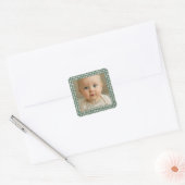 Poinsettia Sage Green Ivory Christmas baby Photo Vierkante Sticker (Envelop)