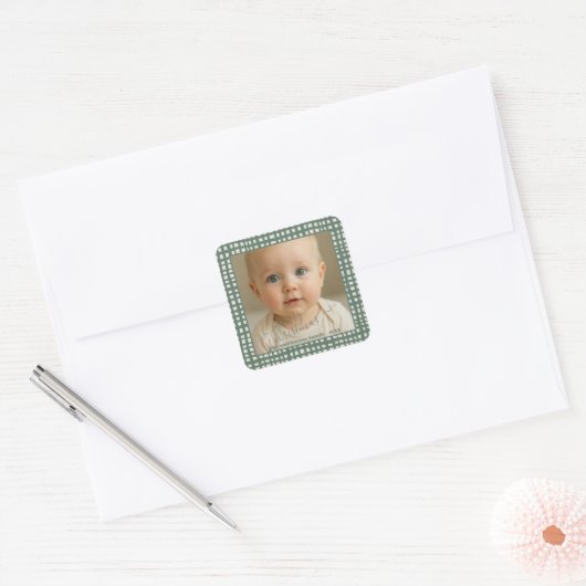 Poinsettia Sage Green Ivory Christmas baby Photo Vierkante Sticker (Envelop)