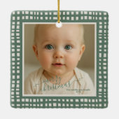 Poinsettia Sage Green Ivory Christmas two Photo Keramisch Ornament (Achterkant)