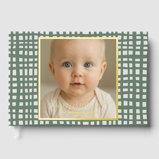 Poinsettia Sage Green Merry Christmas Photo real Gastenboek (Voorkant)