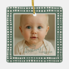 Poinsettia Sage Groen Ivoor Kerstmis twee Foto Keramisch Ornament
