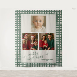Poinsettia Sage Groene Kerst Foto achtergrond Wandkleed