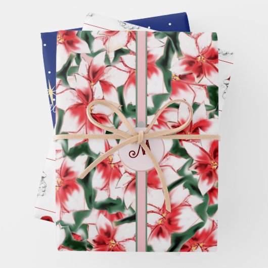 Poinsettia Santa Claus Star van Bethlehem Kerstmis Inpakpapier Vel (In situ)