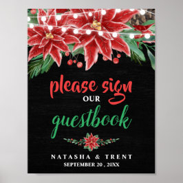 Poinsettia schoolbord Kerst huwelijksgastenboek Poster