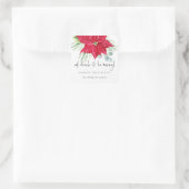 Poinsettia Script Eat Drink is naam Prettige feest Vierkante Sticker (Tas)