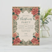 Poinsettia Scrollwork Kerst Kaart (Staand voorkant)