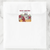 Poinsettia Siberische Husky Kerstmand Vierkante Sticker (Tas)