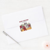 Poinsettia Siberische Husky Kerstmand Vierkante Sticker (Envelop)