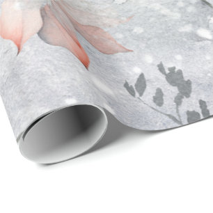Poinsettia Snow scène met bladeren, winter Cadeaupapier