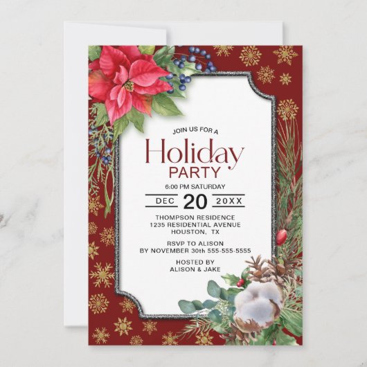Poinsettia Snowflakes Vakantiefeest Kaart (Voorkant)