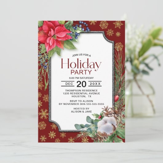 Poinsettia Snowflakes Vakantiefeest Kaart (Staand voorkant)