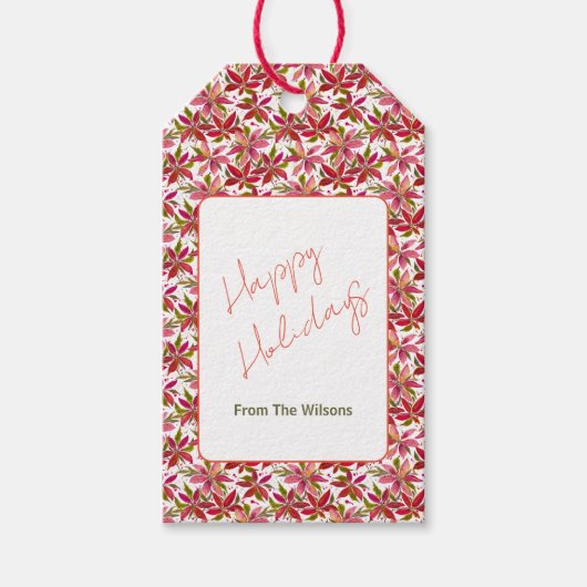 Poinsettia Specialized Happy Holiday Gift Labels Cadeaulabel (Voorkant)