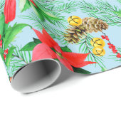 Poinsettia Spruce Branches Cones Robin Cardinals Cadeaupapier (Rol Hoek)