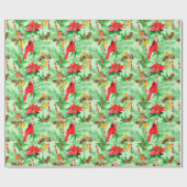 Poinsettia Spruce Branches Cones Robin Cardinals Cadeaupapier (Vlak)