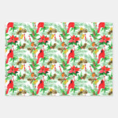 Poinsettia Spruce Branches Cones Robin Cardinals Inpakpapier Vel (Voorkant 2)