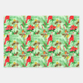 Poinsettia Spruce Branches Cones Robin Cardinals Inpakpapier Vel (Voorkant)
