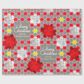 Poinsettia Star-patroon rode kerstfoto Cadeaupapier (Vlak)