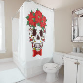 Poinsettia Sugar Skull Kerstmis Douchegordijn (In situ)