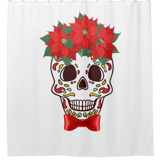 Poinsettia Sugar Skull Kerstmis Douchegordijn (Voorkant)