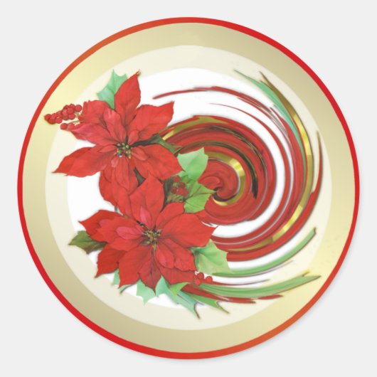 Poinsettia Swirl Ronde Sticker (Voorkant)