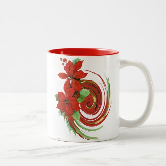 Poinsettia Swirl Tweekleurige Koffiemok (Rechts)