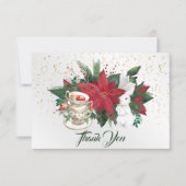 Poinsettia Teacups Rabbit Kerstmis Bedankkaart (Voorkant)