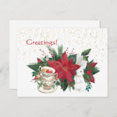 Poinsettia Teacups Rabbit Kerstmis Briefkaart (Voorkant / Achterkant)