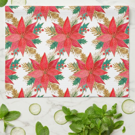 Poinsettia Theedoek (Gevouwen)