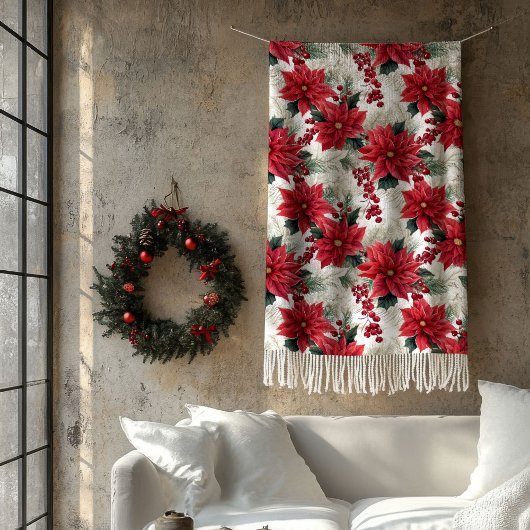 Poinsettia Throw Blanket Classic Yuletide Style Fleece Deken