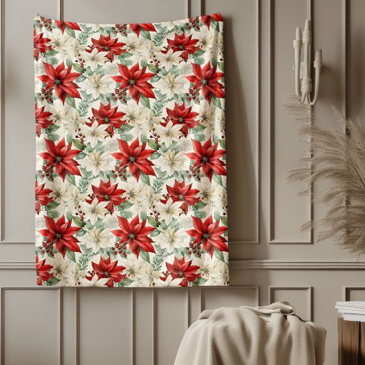 Poinsettia Throw Blanket Traditional Holiday Gift Fleece Deken