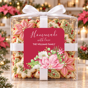 Poinsettia Thuisgemaakte Voedsel Lekkernij Kerst B Vierkante Sticker