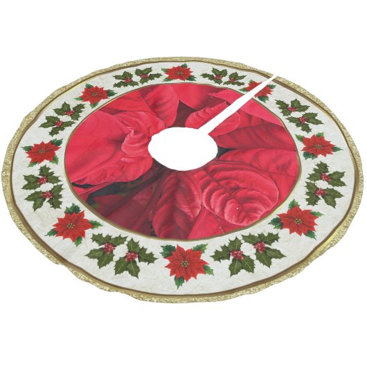 Poinsettia Tree Skirt Kerstboom Rok (Gekanteld)