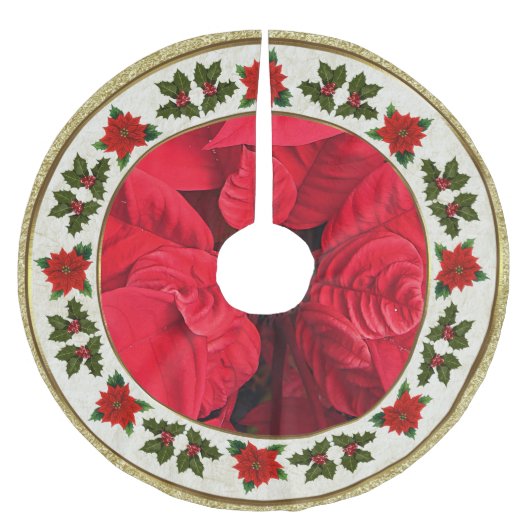 Poinsettia Tree Skirt Kerstboom Rok (Voorkant)