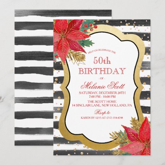 Poinsettia uitnodiging voor verjaardagsfeestje (Voorkant / Achterkant)