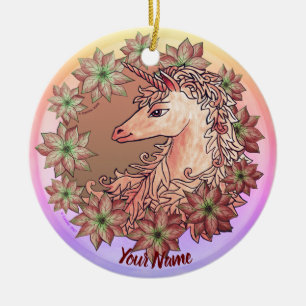 Poinsettia Unicorn Keramisch Ornament
