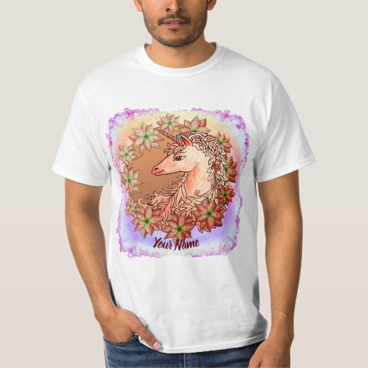 Poinsettia Unicorn T-Shirt (Voorkant)