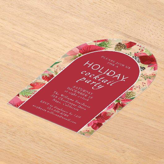 Poinsettia Vakantie Bloemen Kerstfeest Acryl Uitnodigingen (Laagn)