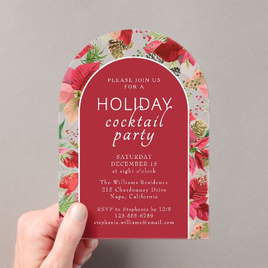 Poinsettia Vakantie Bloemen Kerstfeest Acryl Uitnodigingen (Insitu (Draagbaar))