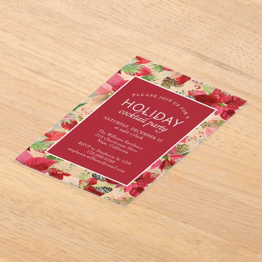 Poinsettia Vakantie Bloemen Kerstfeest Acryl Uitnodigingen (Laagn)