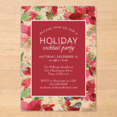 Poinsettia Vakantie Bloemen Kerstfeest Acryl Uitnodigingen (Voorkant)