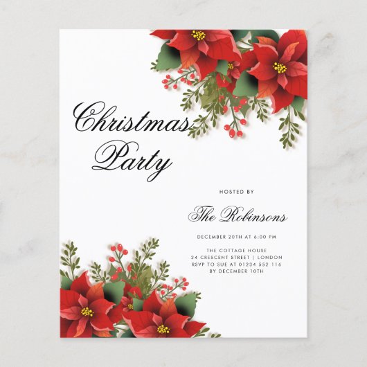 Poinsettia Vakantie Uitnodigen Programma & Menu (Voorkant)