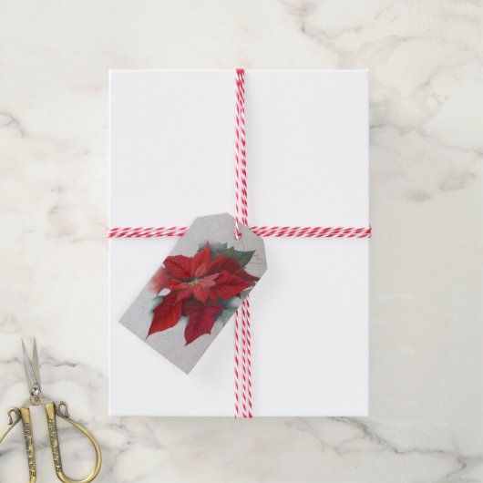 Poinsettia Vloeiend kerstoliefilter Cadeaulabel (Met Touw)