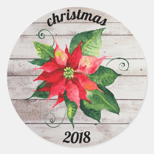 Poinsettia Vrede & Liefde - Ronde Sticker (Voorkant)